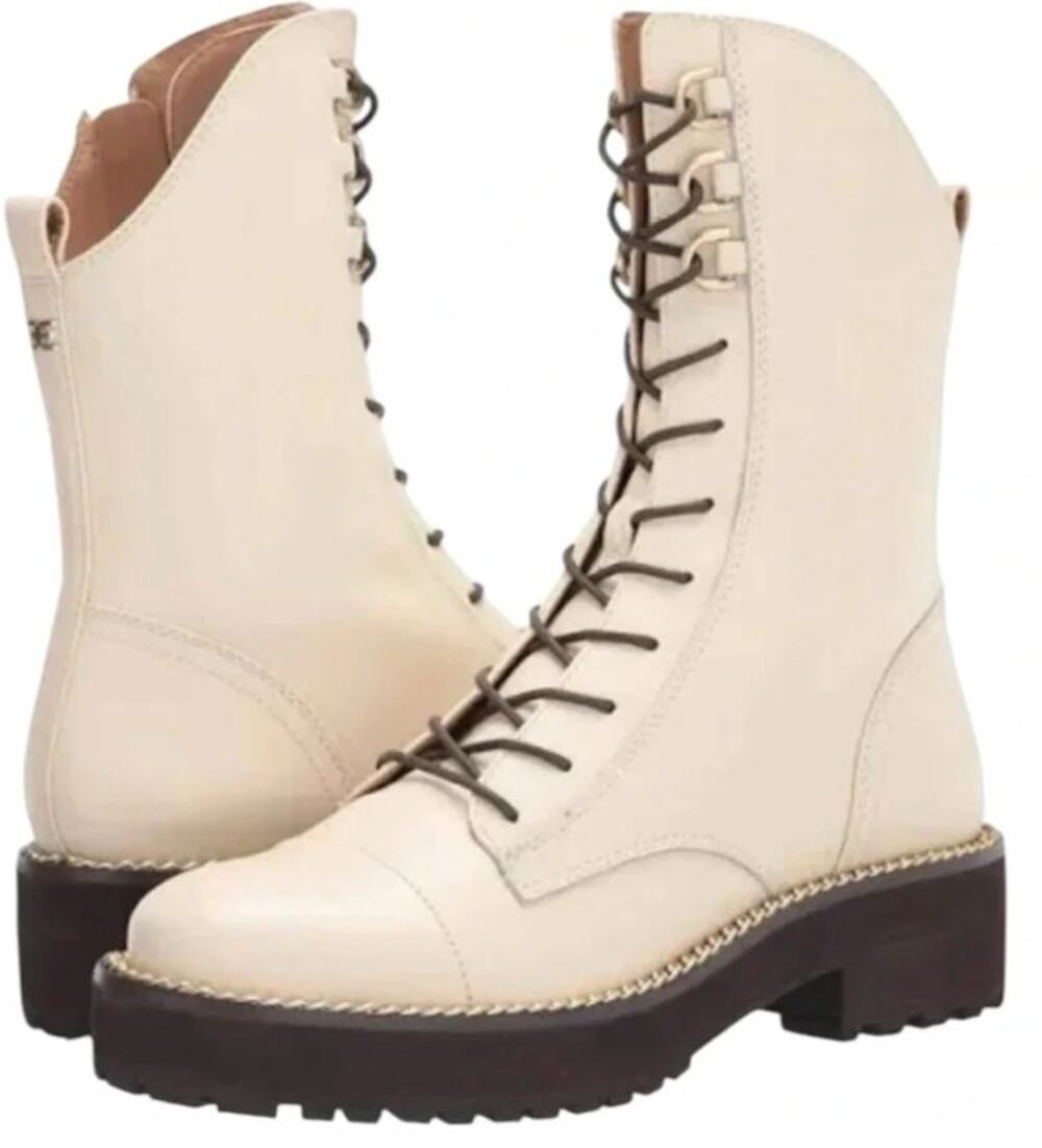Sam Edelman Lenley Modern Ivory Leather Combat Boots H8592L2100 Women's size 7